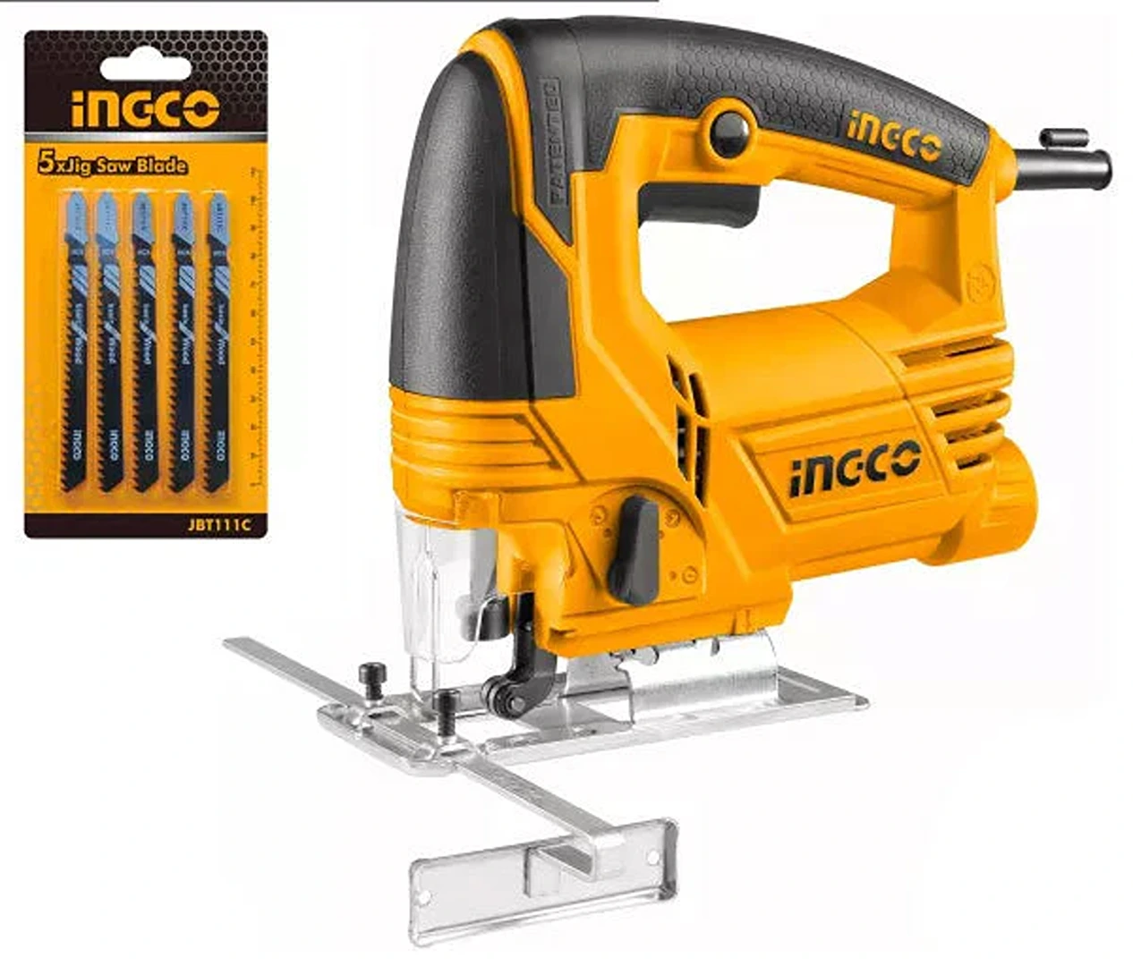 INGCO Metal 650W Jig saw Machine withVariable Speed and Blade Set for Wood Cutting Orange, 5 Piece JS6508